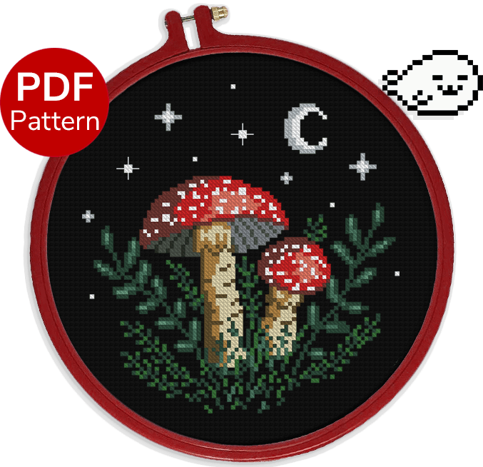 Mushrooms at Night - Fly Agaric - Woodland Cross Stitch Pattern