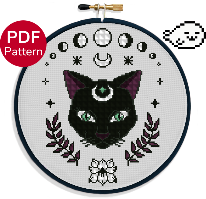 Black Cat Magnificent Mini Cross Stitch Pattern — Stitchnmomma
