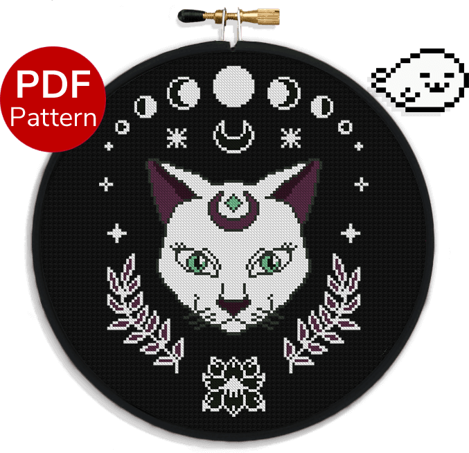 White Mystical Cat - Cross Stitch Pattern