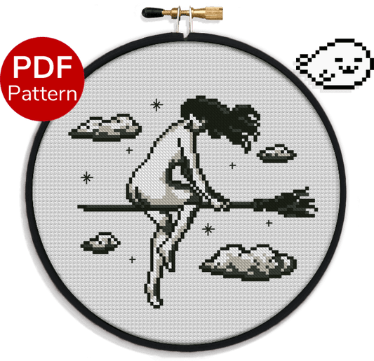 Witch on Broom - Cross Stitch Pattern