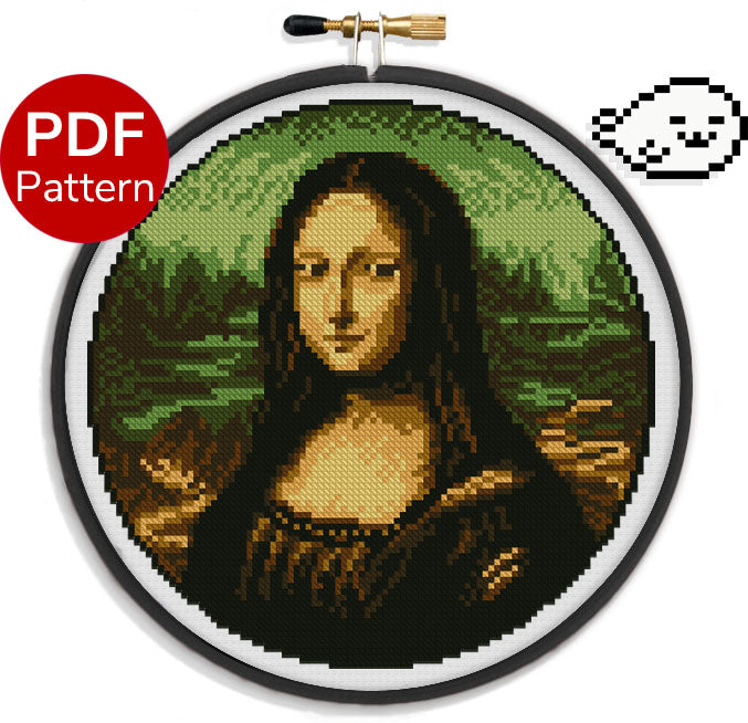 cross stitch pattern of the mona lisa painting