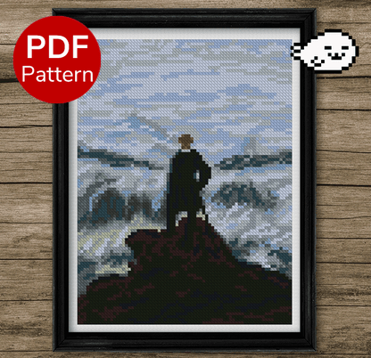 Wanderer above the Sea of Fog - Painting Cross Stitch Pattern - Caspar David Friedrich