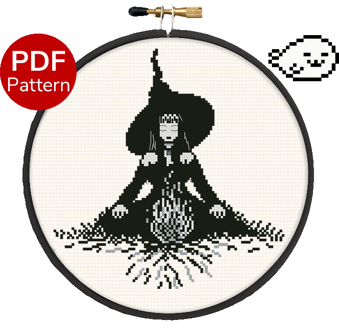 Witch on Campfire - Cross Stitch Pattern