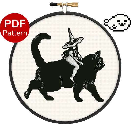 Witch on a Cat - Cross Stitch Pattern