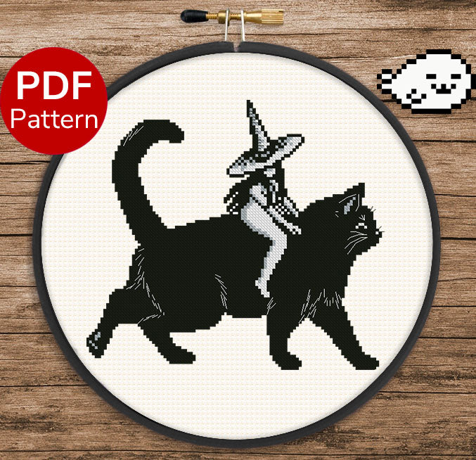 Witch on a Cat - Cross Stitch Pattern – Harp Seal Crafts