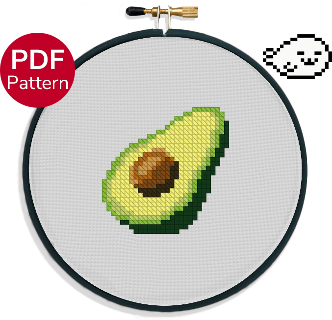 cross stitch pattern of a simple avocado ideal for beginners