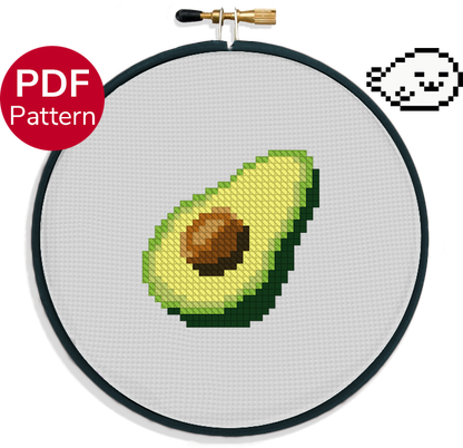 cross stitch pattern of a simple avocado ideal for beginners