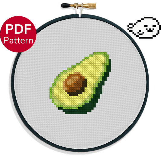 cross stitch pattern of a simple avocado ideal for beginners