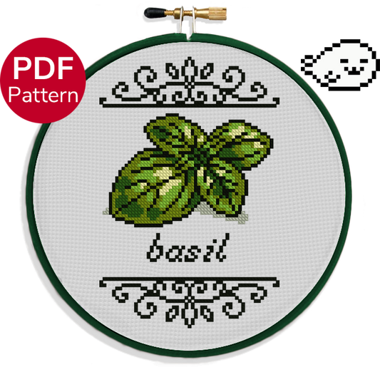 cross stitch pattern of a basil leaf