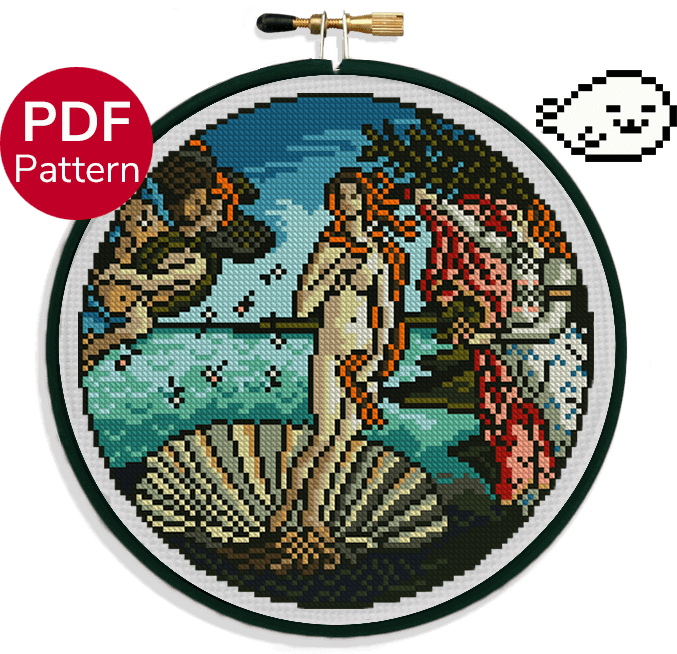 cross stitch pattern of the painting "Birth of Venus"