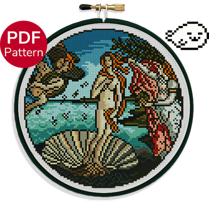 cross stitch pattern of the painting "Birth of Venus"