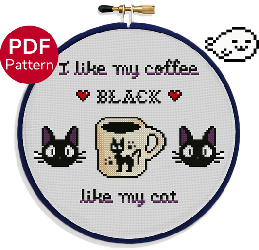 Black Coffe Black Cat - Cross Stitch Pattern