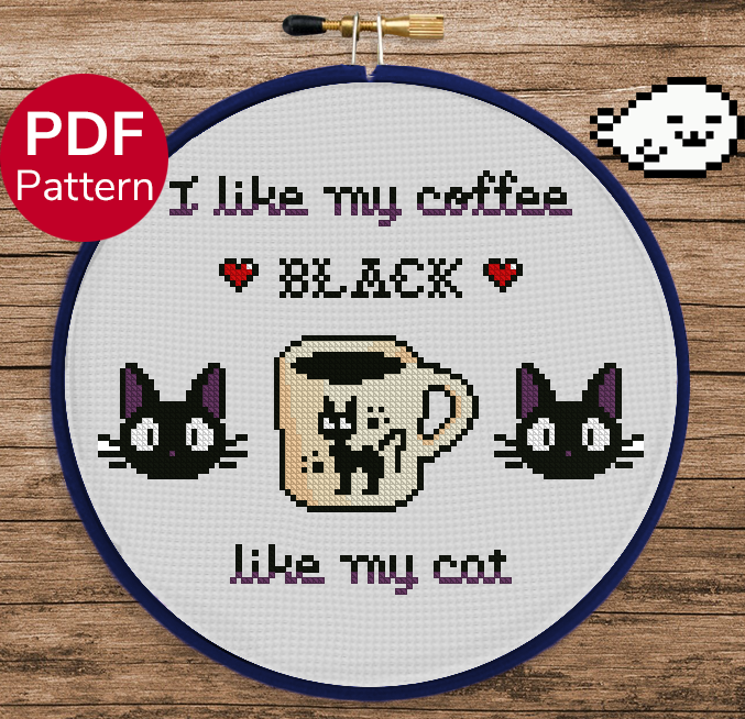 Black Coffe Black Cat - Cross Stitch Pattern