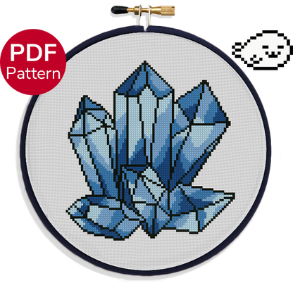 Blue Crystal - Cross Stitch Pattern - Calcite - Quartz - Gem