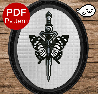 Butterfly Dagger - Tattoo Style - Two Color Variants - Cross Stitch Pattern