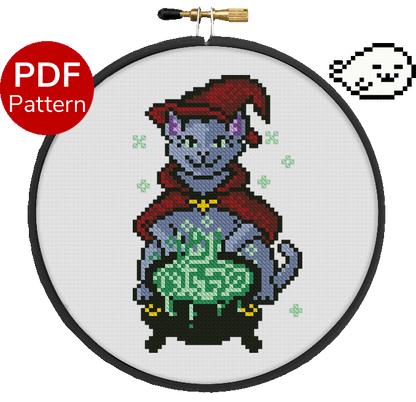 Cauldron Cat - Witch Cat - Cross Stitch Pattern - Halloween