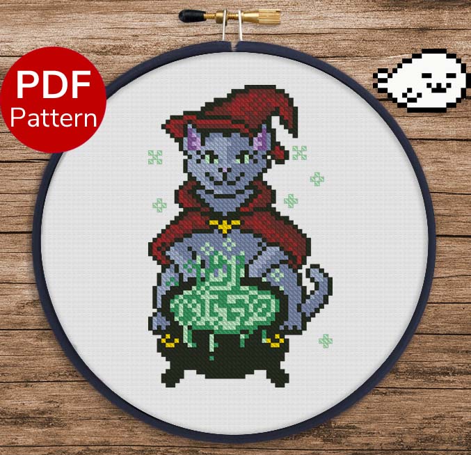 Cauldron Cat - Witch Cat - Cross Stitch Pattern - Halloween