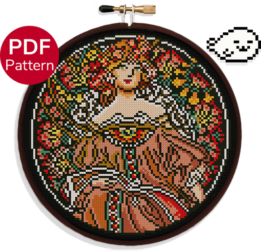 Daydream - Alphonse Mucha - Cross Stitch Pattern - Painting - Art Noveau