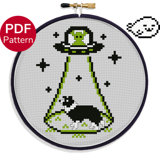 UFO Border Collie Abduction - Cross Stitch Pattern