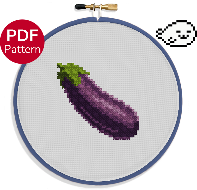 cross stitch pattern of the eggplant emoji ideal for beginners