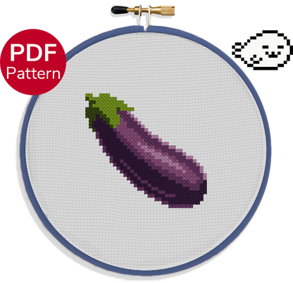 cross stitch pattern of the eggplant emoji ideal for beginners