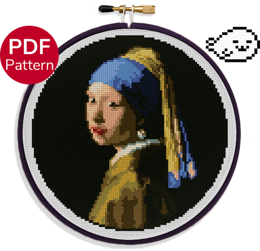 cross stitch pattern of the girl with a pearl earring painting