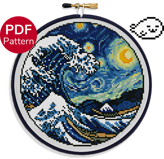 Great Wave and Starry Night - Cross Stitch Pattern