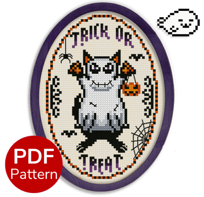 Ghost Cat - Cross Stitch Pattern - Halloween