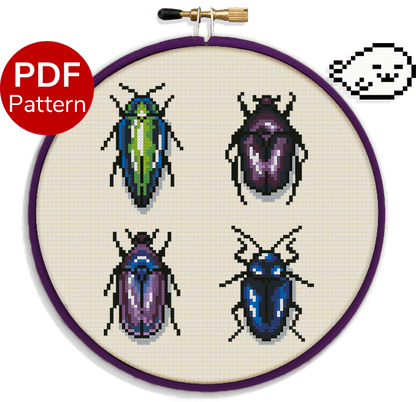 cross stitch pattern of scarab like beetles known as jewel beetles