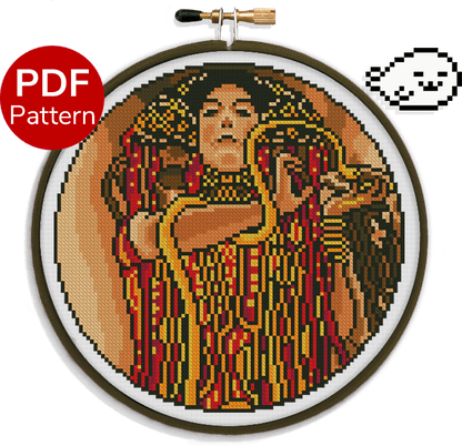 cross stitch pattern of the painting hygiea from gustav klimt