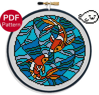 Koi Fish Stained Glass - Cross Stitch Pattern