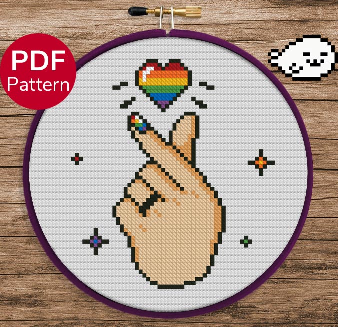 Korean Heart - Gay Pride - Rainbow Flag - Cross Stitch Pattern