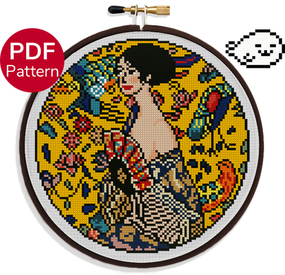 Lady with a Fan - Klimt - Cross Stitch Pattern