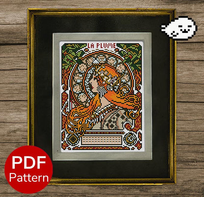 La Plume - Zodiac - Alphonse Mucha - Cross Stitch Pattern - Painting - Art Noveau