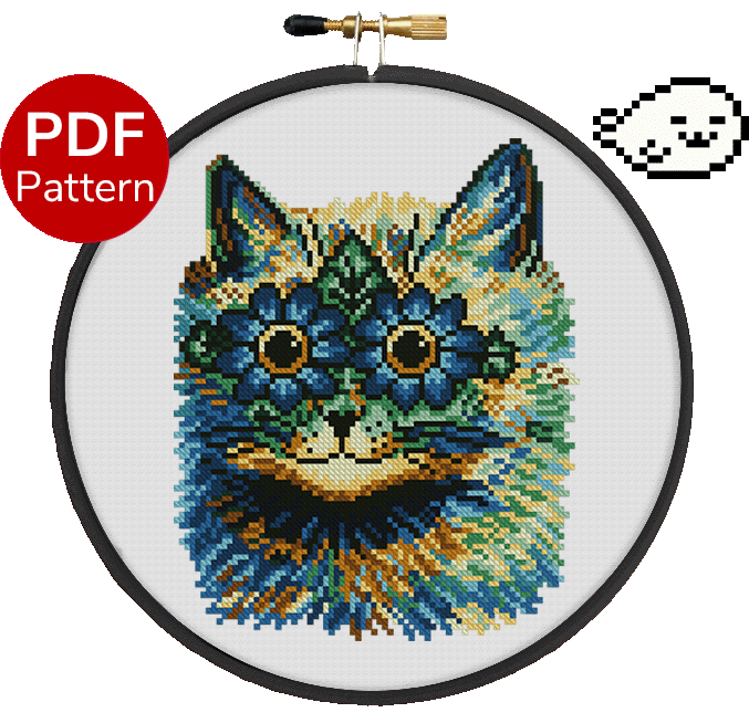 Cat with Daisy Eyes - Louis Wain - Painting Cross Stitch Pattern