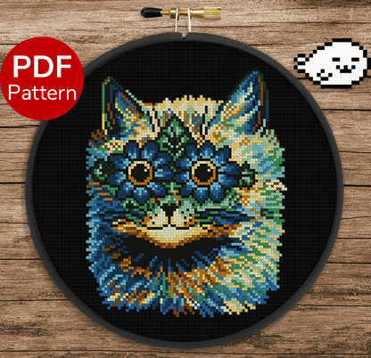 Cat with Daisy Eyes - Louis Wain - Painting Cross Stitch Pattern