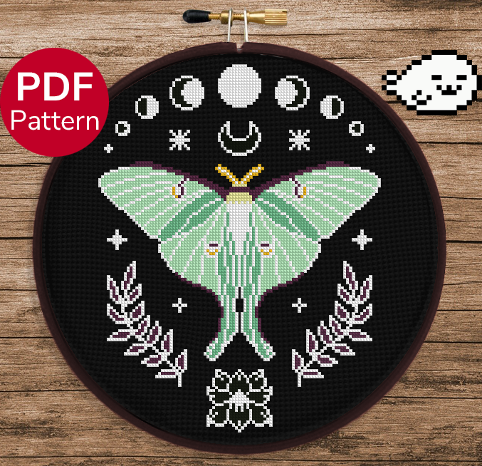 Mystical Luna Moth - Cross Stitch Pattern