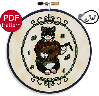 Cat playing the lute - Cross Stitch Pattern