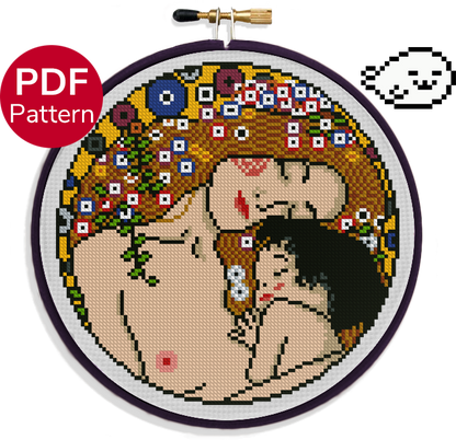 cross stitch pattern of the mother and child painting by gustav klimt