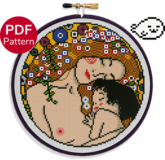 cross stitch pattern of the mother and child painting by gustav klimt