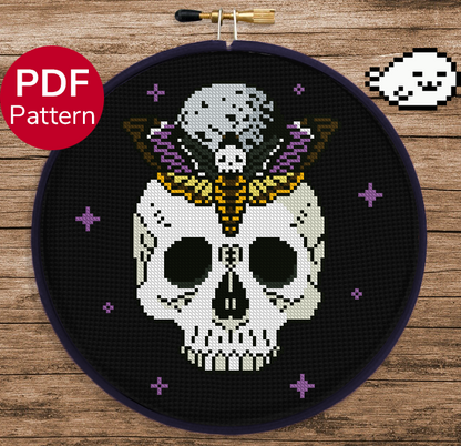 Death's-Head Hawkmoth in a Skull - Cross Stitch Pattern