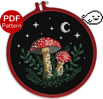 Mushrooms at Night - Fly Agaric - Woodland Cross Stitch Pattern