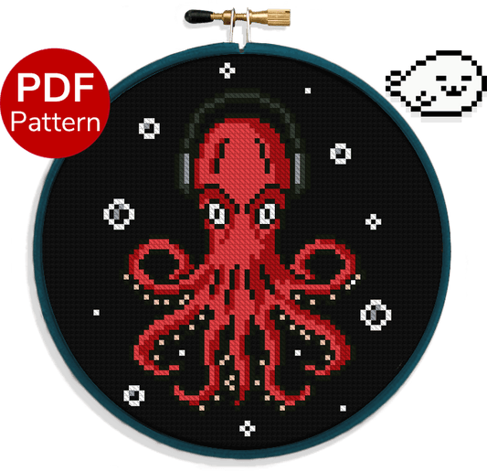 Octopus Wearing Headphones - Cross Stitch Pattern