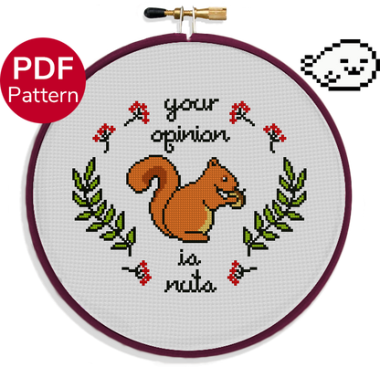 Red Squirrel - Your opinion is nuts - Subversive Cross Stitch Pattern