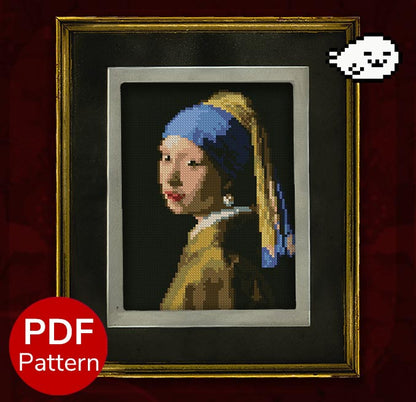 Girl With a Pearl Earring - Frame - Cross Stitch Pattern - Johannes Vermeer