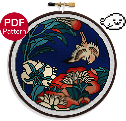 Canary and Peony - Hokusai - Cross Stitch Pattern