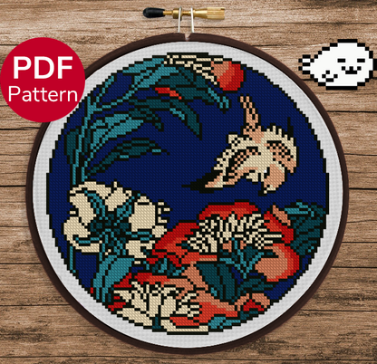 Canary and Peony - Hokusai - Cross Stitch Pattern