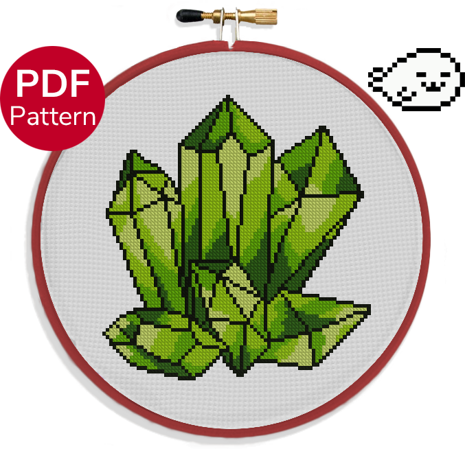 Green Crystal - Cross Stitch Pattern - Peridot - Quartz - Gem
