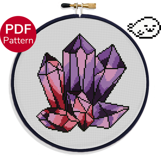 Purple Crystal - Cross Stitch Pattern - Tourmaline - Quartz - Gem