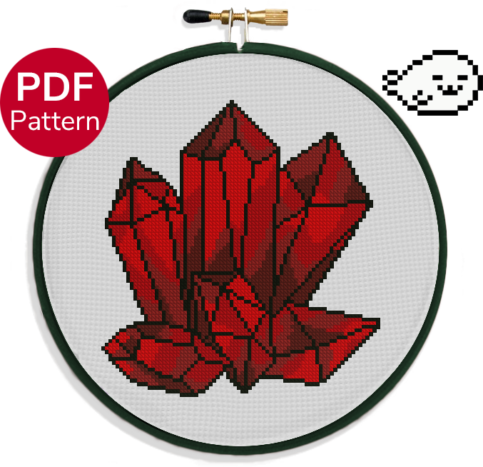 Red Crystal - Cross Stitch Pattern - Ruby - Quartz - Gem